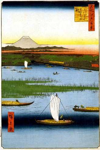 みつまたわかれの淵 広重「名所江戸百景」日本橋中洲