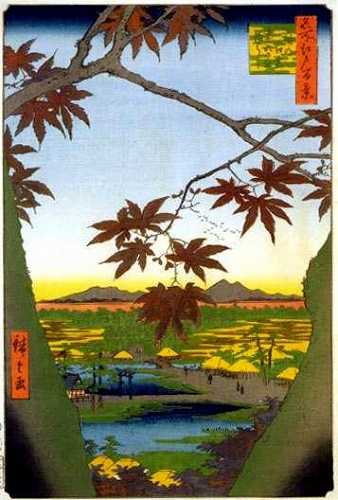 真間の紅葉手児那の社継ぎ橋 広重 名所江戸百景