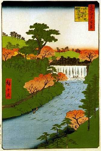 王子音無川堰たい 世俗大滝ト唱 広重 名所江戸百景