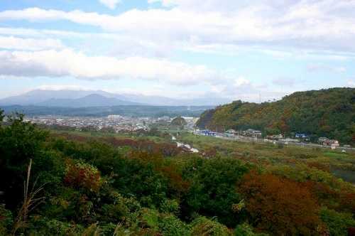 韮神山、荒川・白石川合流地点、大河原地区遠望 船岡城址公園より