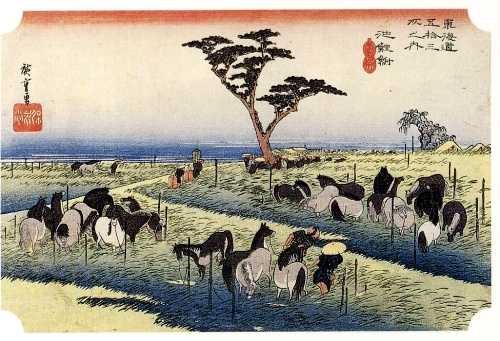 池鯉鮒（知立）（馬市） 広重「東海道五十三次」